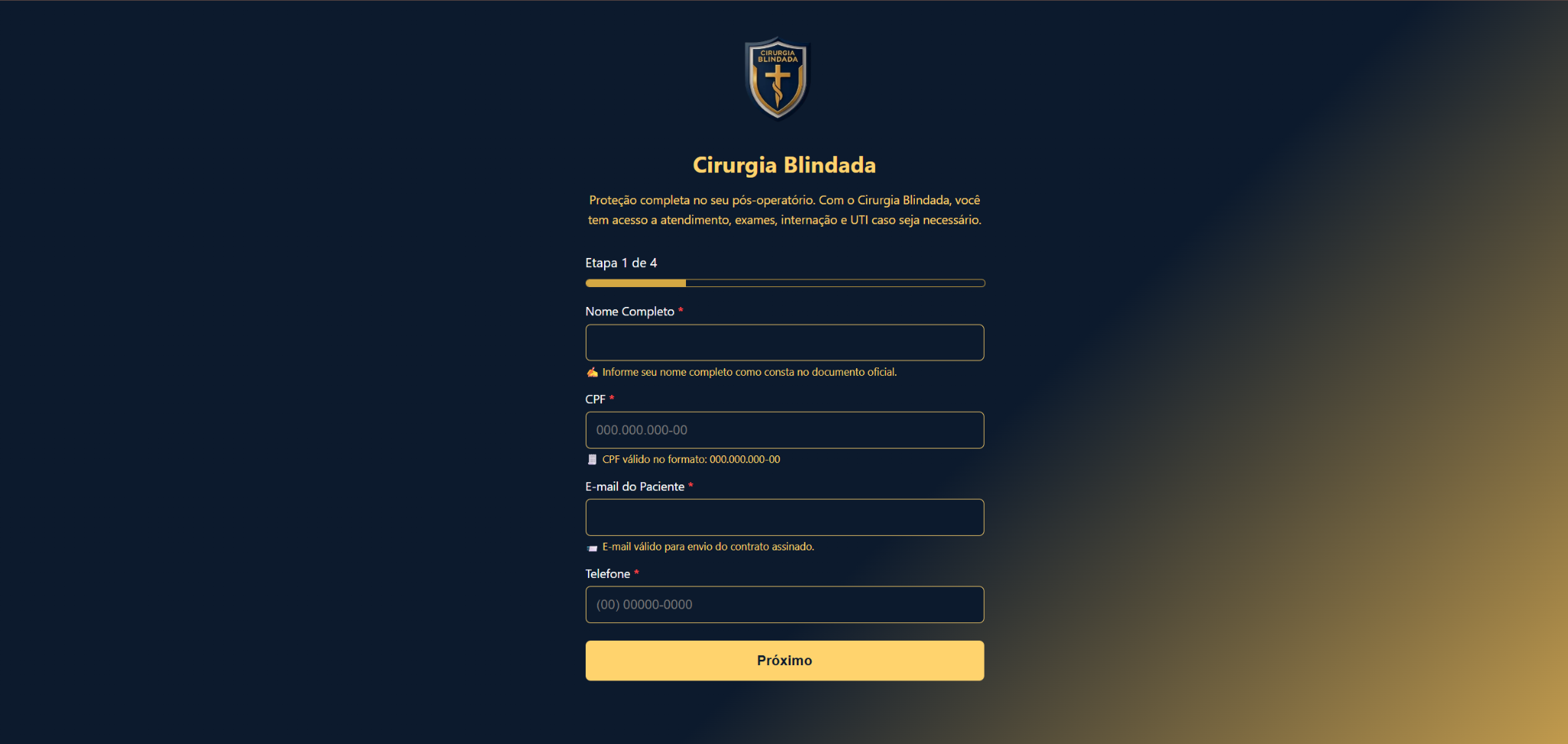 Formulário de contratação do sistema Cirurgia Blindada
