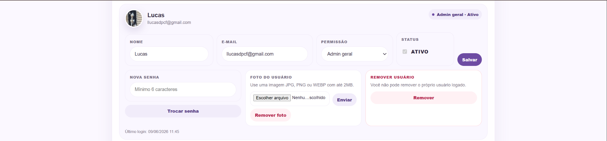 Edição detalhada de usuário